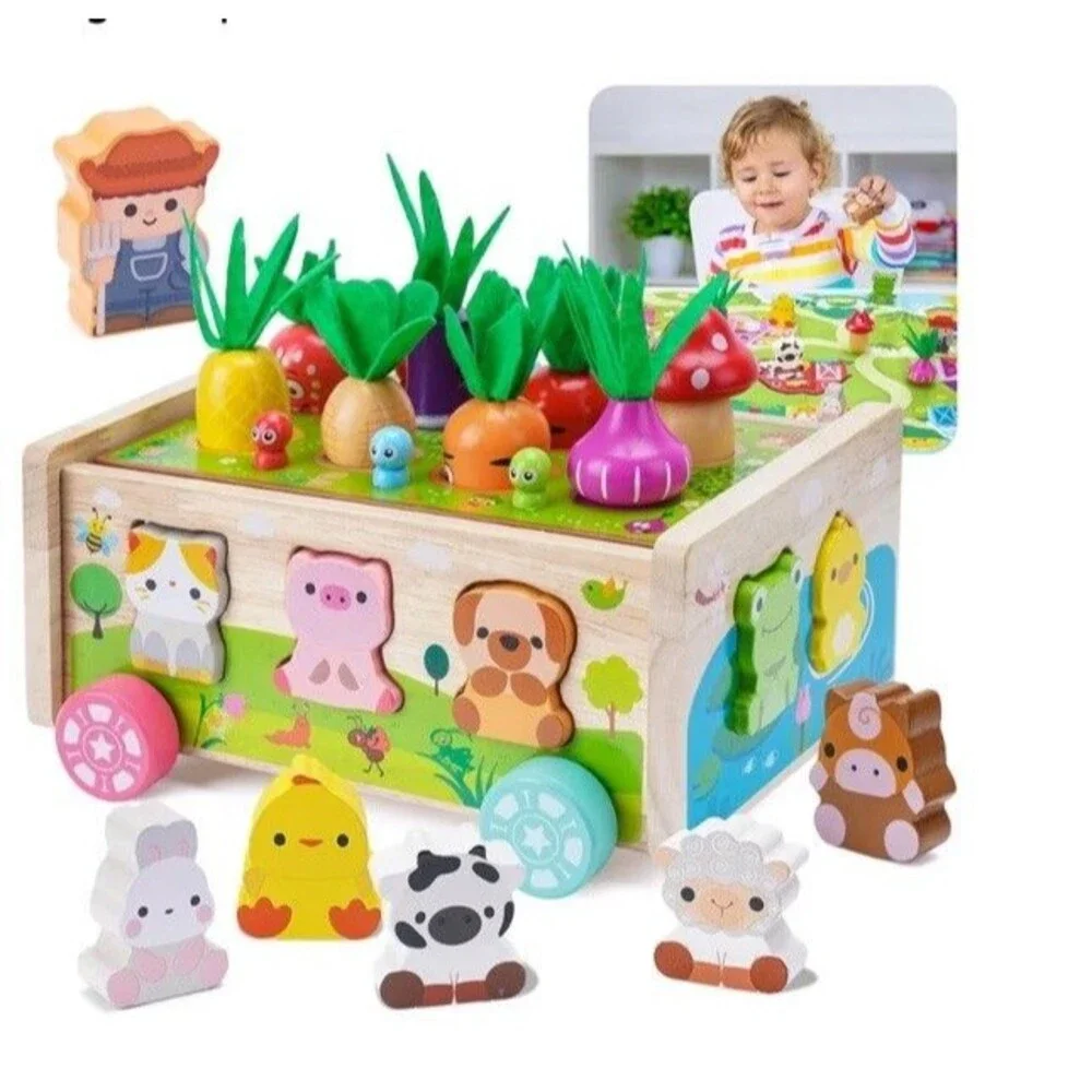 Toddler Montessori Wooden Farm Animal Shape Sorter Hand Eye Coordination